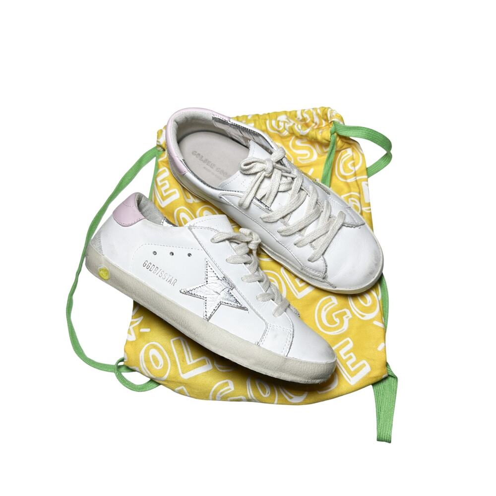 Golden Goose Superstar White Leather Silver Pink Low Top Sneakers Size 34 - Picture 6 of 9